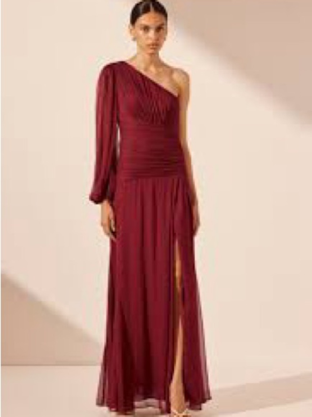 Shona Joy One-Shoulder Burgundy Evening Dress